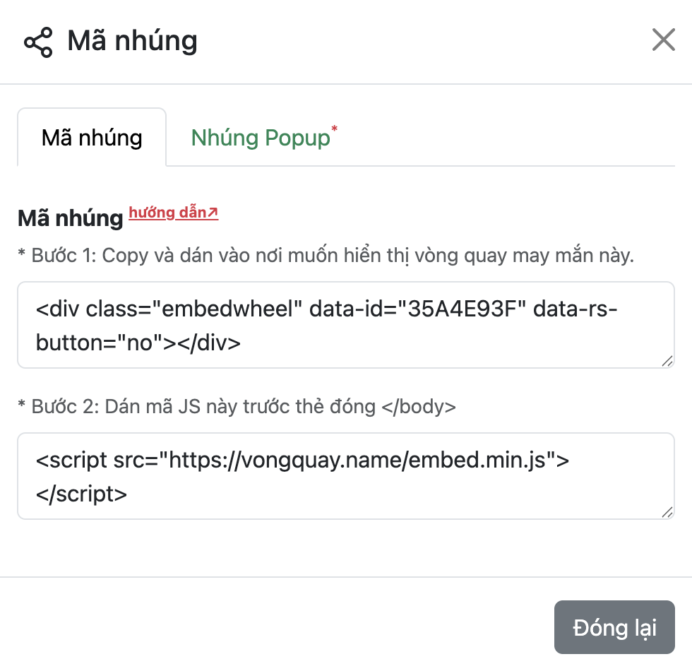 Popup mã nhúng