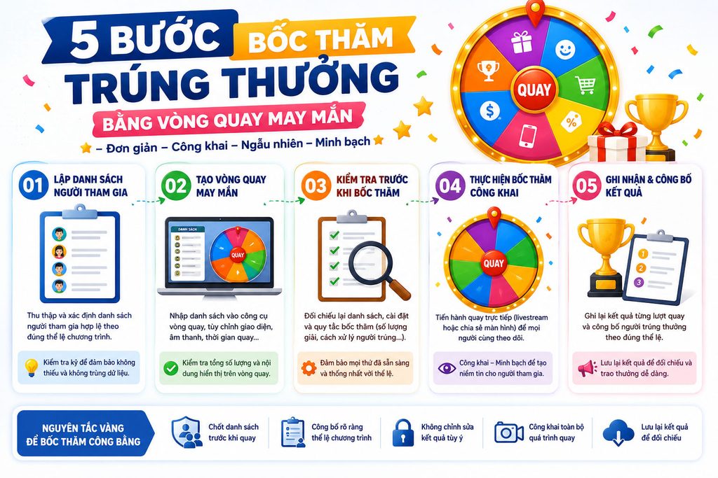 5 bước bốc thăm trúng thưởng bằng vòng quay may mắn