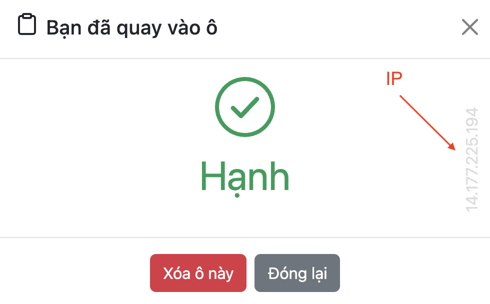 Hiển thị IP người quay