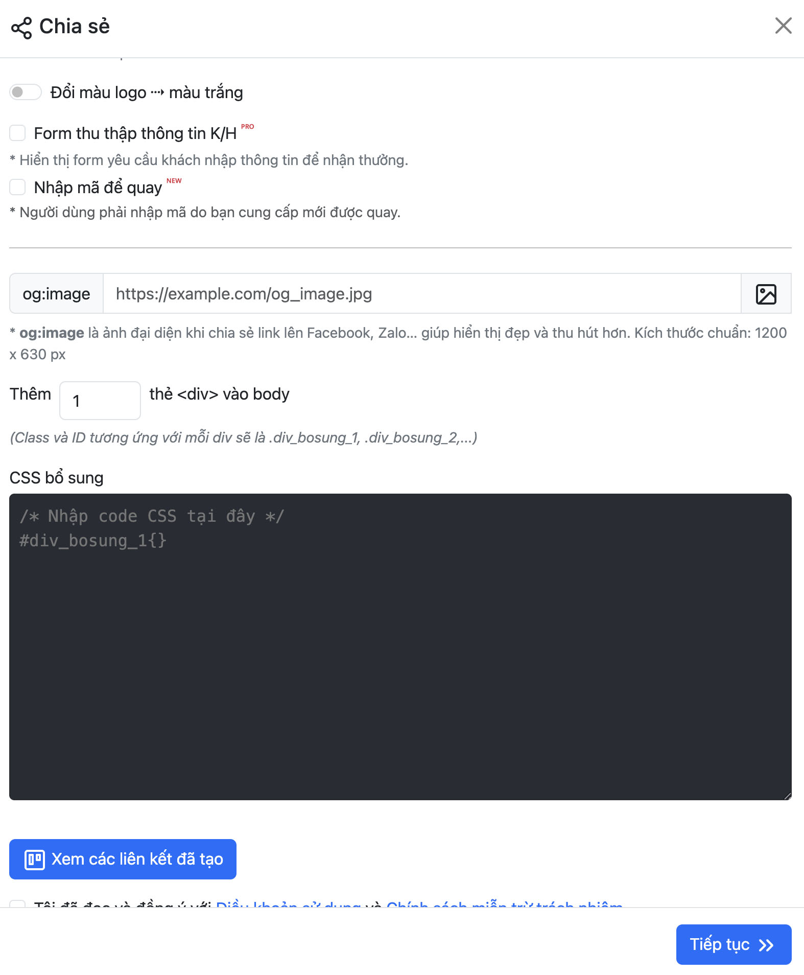 Cho phép CSS tùy chỉnh khi chia sẻ