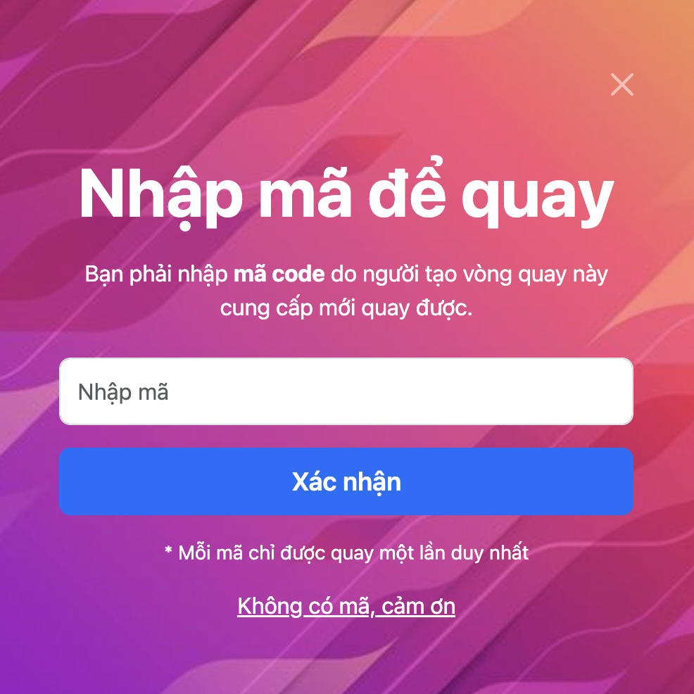 Nhập mã để quay
