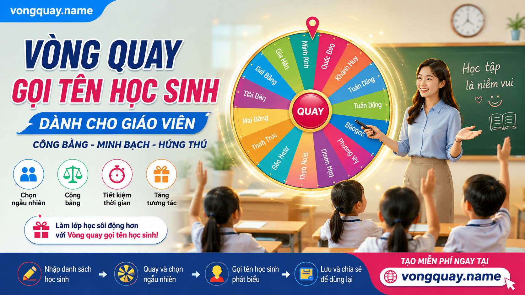 Vòng quay gọi tên học sinh dành cho giáo viên