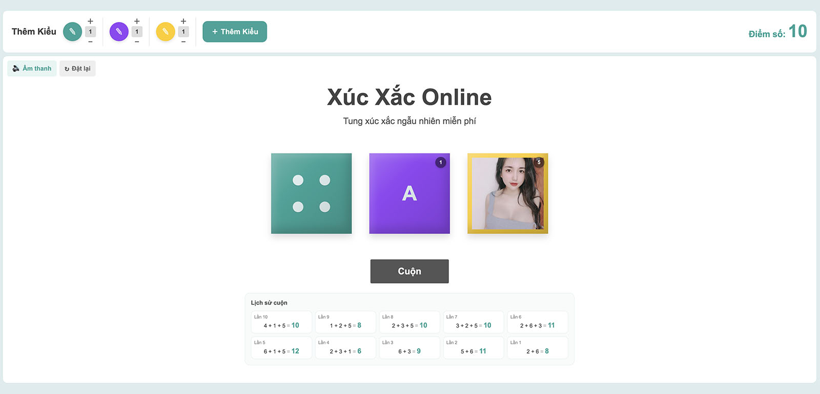 3 kiểu xúc xắc có thể tùy chỉnh